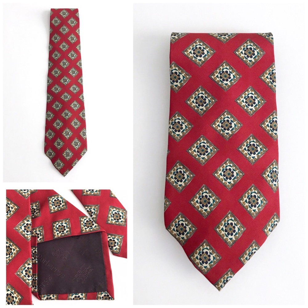 Burberry Tie 100% Silk Lightweight Made In USA Vintage Red